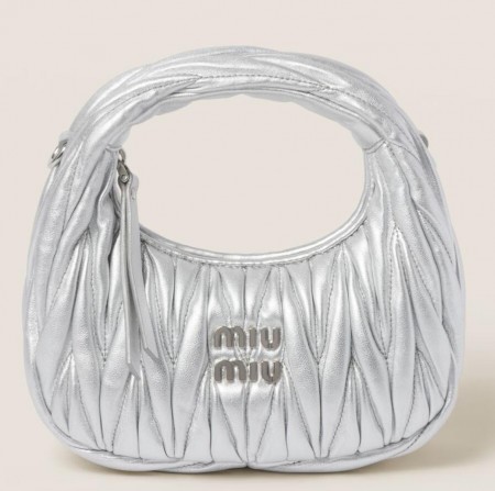 Miu Miu Wander Hobo Mini Bag in Silver Matelasse Leather