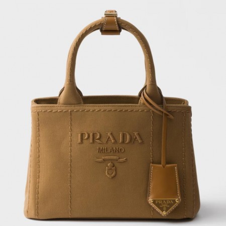 Prada Jardiniere Mini Tote Bag in Brown Cotton Canvas