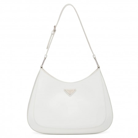 Prada Cleo Shoulder Large Bag In White Brushed Leather 