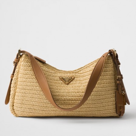 Prada Aimee Large Crochet Bag in Natural Raffia-effect Yarn