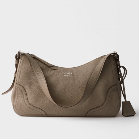 Prada Aimee Large Shoulder Bag in Grey Buckskin