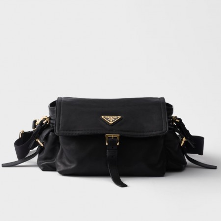 Prada Explore Medium Flap Bag in Black Nappa Lambskin