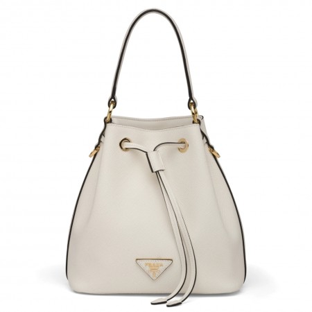 Prada Bucket Bag In White Saffiano Leather 