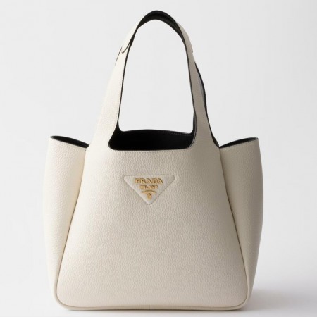 Prada Small Tote Bag in White Grained Leather