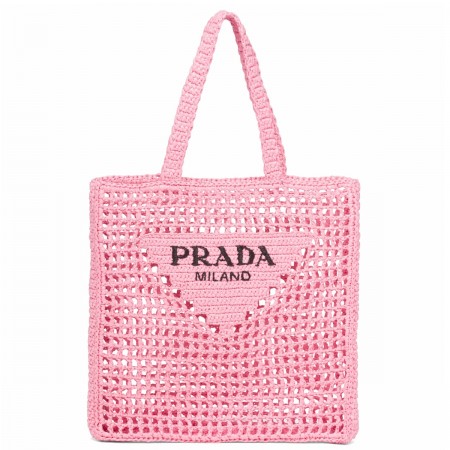 Prada Small Tote Bag In Pink Raffia