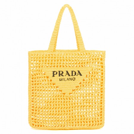 Prada Small Tote Bag In Yellow Raffia