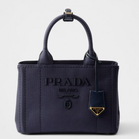 Prada Jardiniere Small Tote Bag in Blue Cotton Canvas