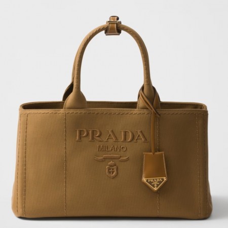 Prada Jardiniere Large Tote Bag in Brown Cotton Canvas