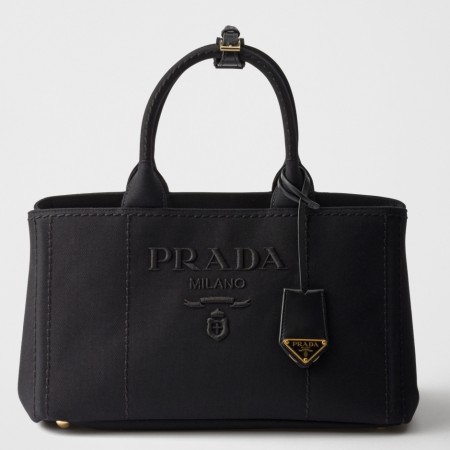 Prada Jardiniere Large Tote Bag in Black Cotton Canvas