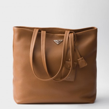 Prada Men's Tote Bag in Brown Grained Calfskin