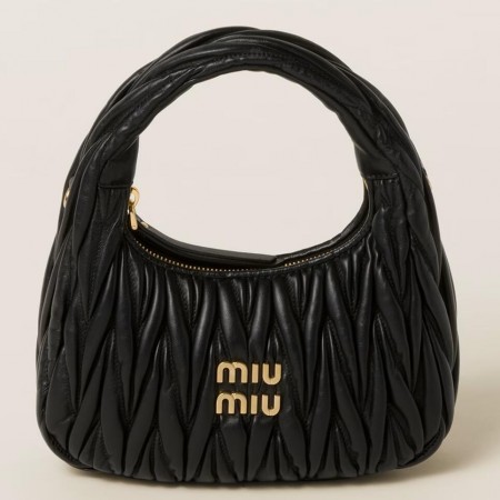 Miu Miu Wander Hobo Bag in Black Matelasse Leather