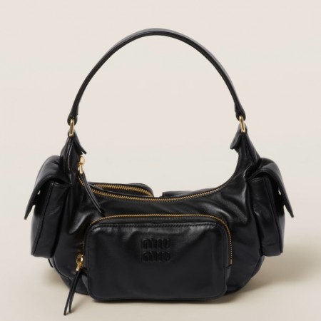 Miu Miu Pocket Shoulder Bag in Black Nappa Leather