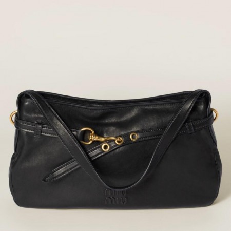 Miu Miu Aventure Medium Shoulder Bag in Black Nappa Leather