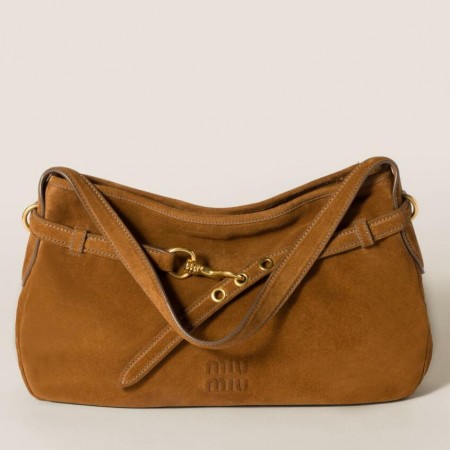 Miu Miu Aventure Medium Shoulder Bag in Brown Suede Leather