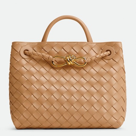 Bottega Veneta Andiamo Small Bag in Pale Brown Intrecciato Lambskin
