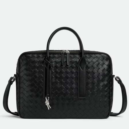 Bottega Veneta Getaway Briefcase in Black Intrecciato Calfskin