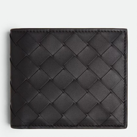 Bottega Veneta Bi-fold Coin Purse Wallet in Black Intrecciato Calfskin