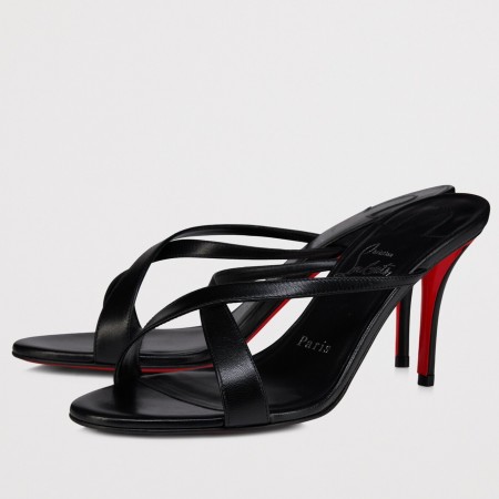 Christian Louboutin Mulazee Cross Mules 80mm in Black Lambskin