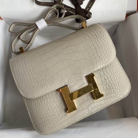 Hermes Constance 24 Handmade Bag in Pearl Grey Matte Alligator Leather 