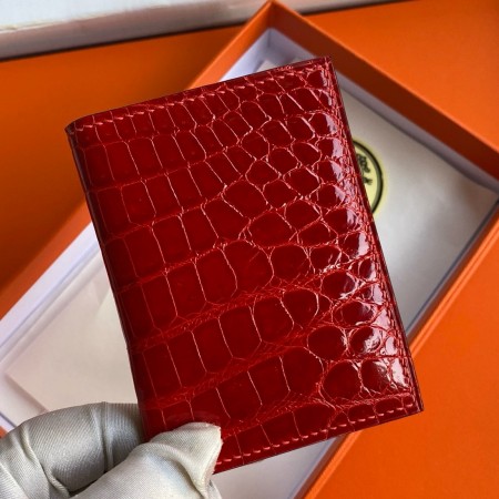 Hermes MC² Euclide Card Holder in Red Shiny Alligator Leather 
