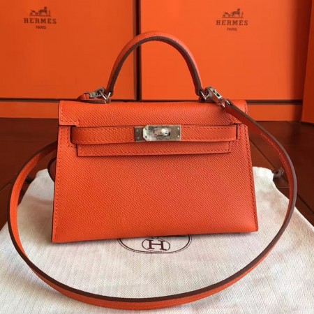 Hermes Orange Epsom Kelly Mini II Handmade Bag