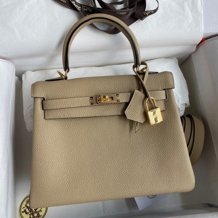 Hermes Kelly Retourne 25 Handmade Bag In Trench Clemence Leather 