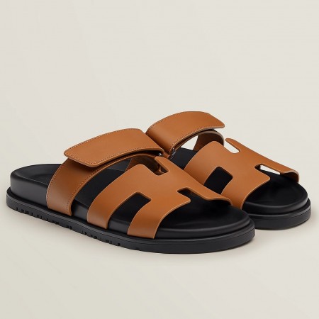 Hermes Men's Chypre Sandals in Brown Calfskin