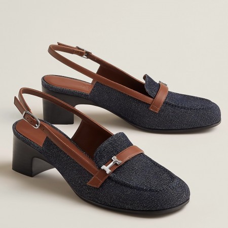 Hermes Infinie 50 Slingback Pumps in Denim