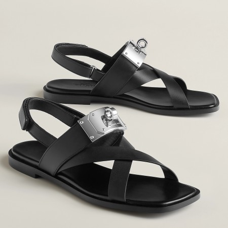 Hermes Women's Ines Sandals in Black Leather