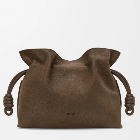 Loewe Flamenco Medium Clutch Bag in Tundra Grained Nubuck