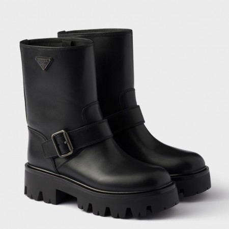 Prada Biker Boots in Black Calfskin