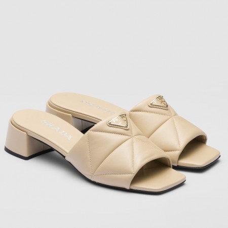 Prada Women's Slides Sandals 35mm in Beige Nappa Leather