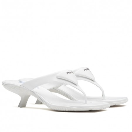 Prada High-heeled Thong Sandals In White Brushed Leather