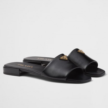 Prada Women's Slides in Black Saffiano Leather