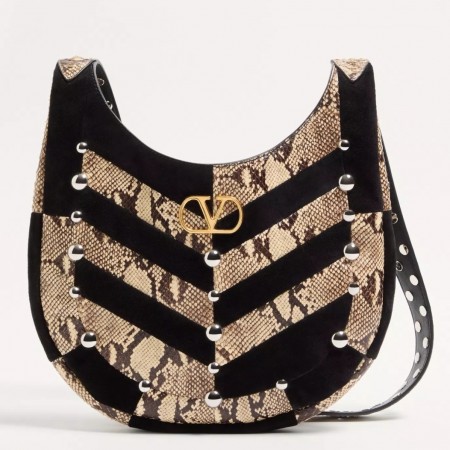 Valentino Hoboho Small Hobo Studs Bag in Python and Suede
