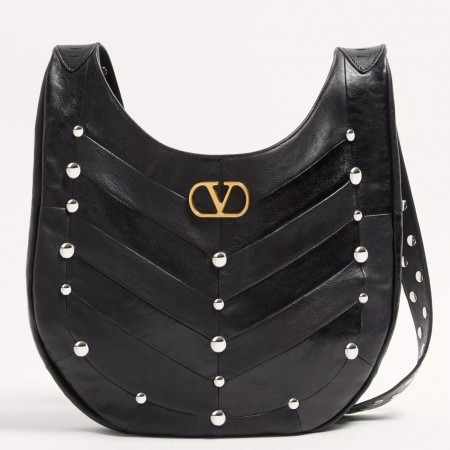Valentino Hoboho Hobo Studs Bag in Black Nappa Leather