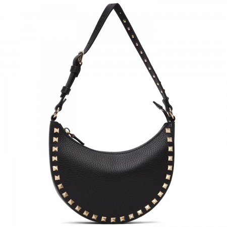 Valentino Rockstud Mini Hobo Bag in Black Grained Leather