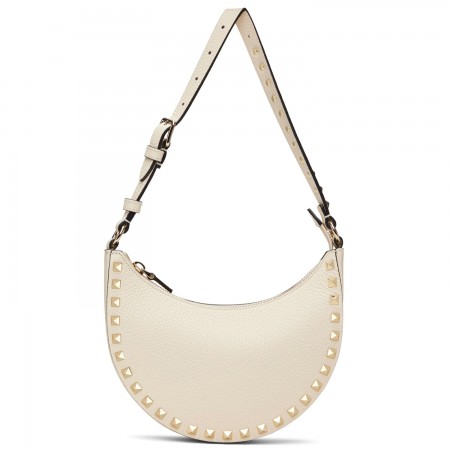 Valentino Rockstud Mini Hobo Bag in White Grained Leather
