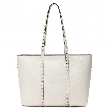 Valentino Garavani Rockstud Shopping Bag in White Grainy Leather