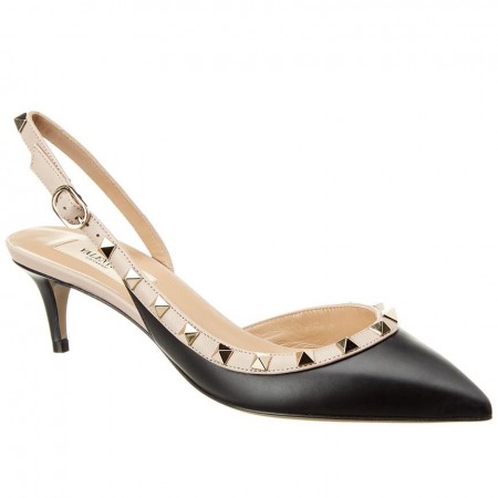 Valentino Black Lambskin Rockstud Slingback Pump 50mm