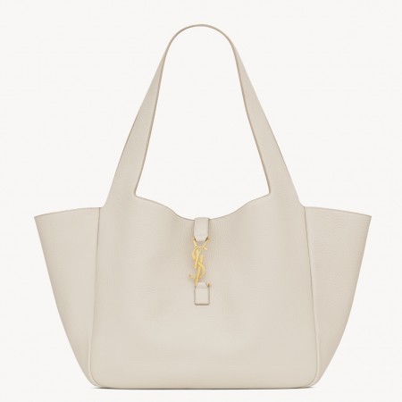 Saint Laurent LE 5 A 7 Bea Tote Bag in White Grained Leather 
