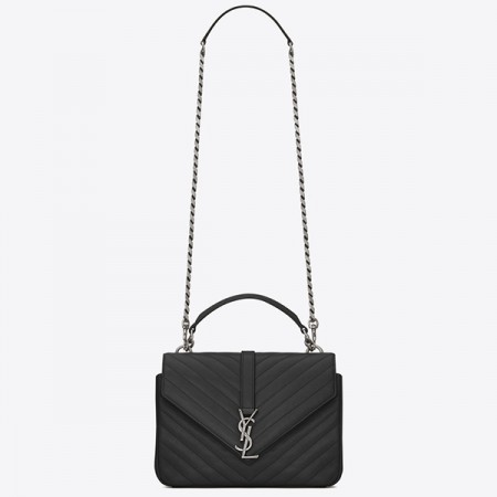 Saint Laurent Medium College Bag In Black Goatskin Leather