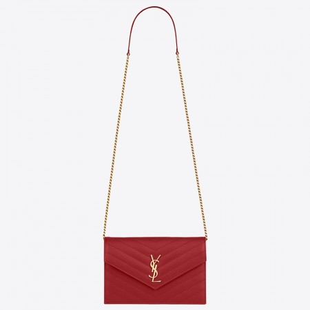 Saint Laurent WOC Envelope Chain Wallet In Red Leather