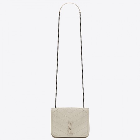 Saint Laurent WOC Niki Chain Wallet In White Crinkled Leather
