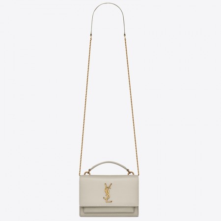 Saint Laurent WOC Sunset Chain Wallet In White Calfskin