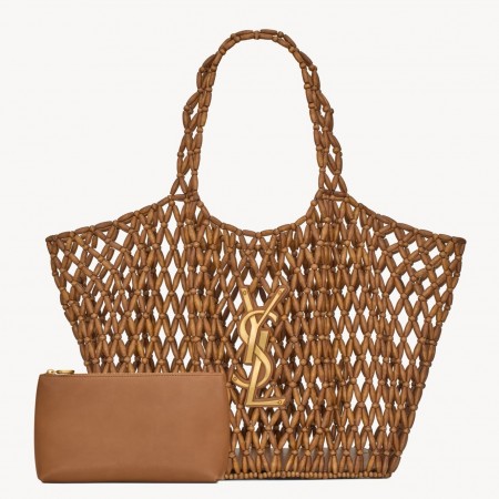 Saint Laurent Icare Medium Bag in Brown Wood Beads