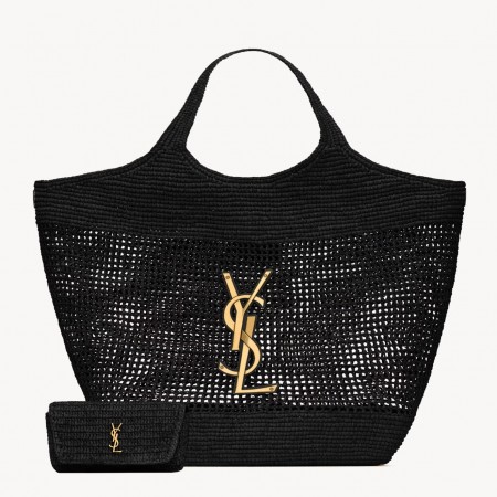 Saint Laurent Icare Maxi Tote Bag in Black Raffia