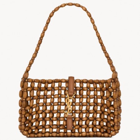 Saint Laurent Le 5 À 7 Hobo Bag in Brown Wood Beads