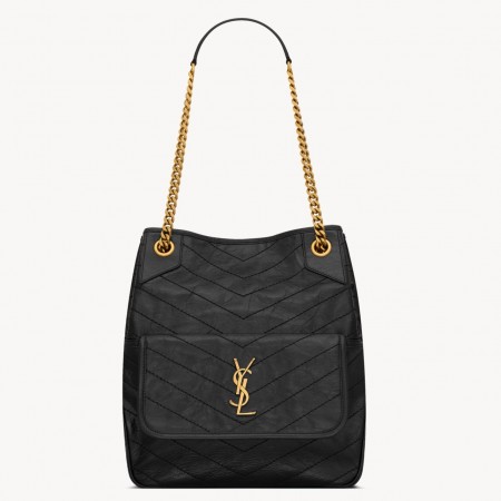 Saint Laurent Niki Small Tote Bag in Black Vintage Calfskin