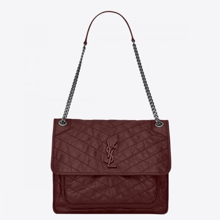 Saint Laurent Large Niki Chain Bag In Bordeaux Crinkled Leather